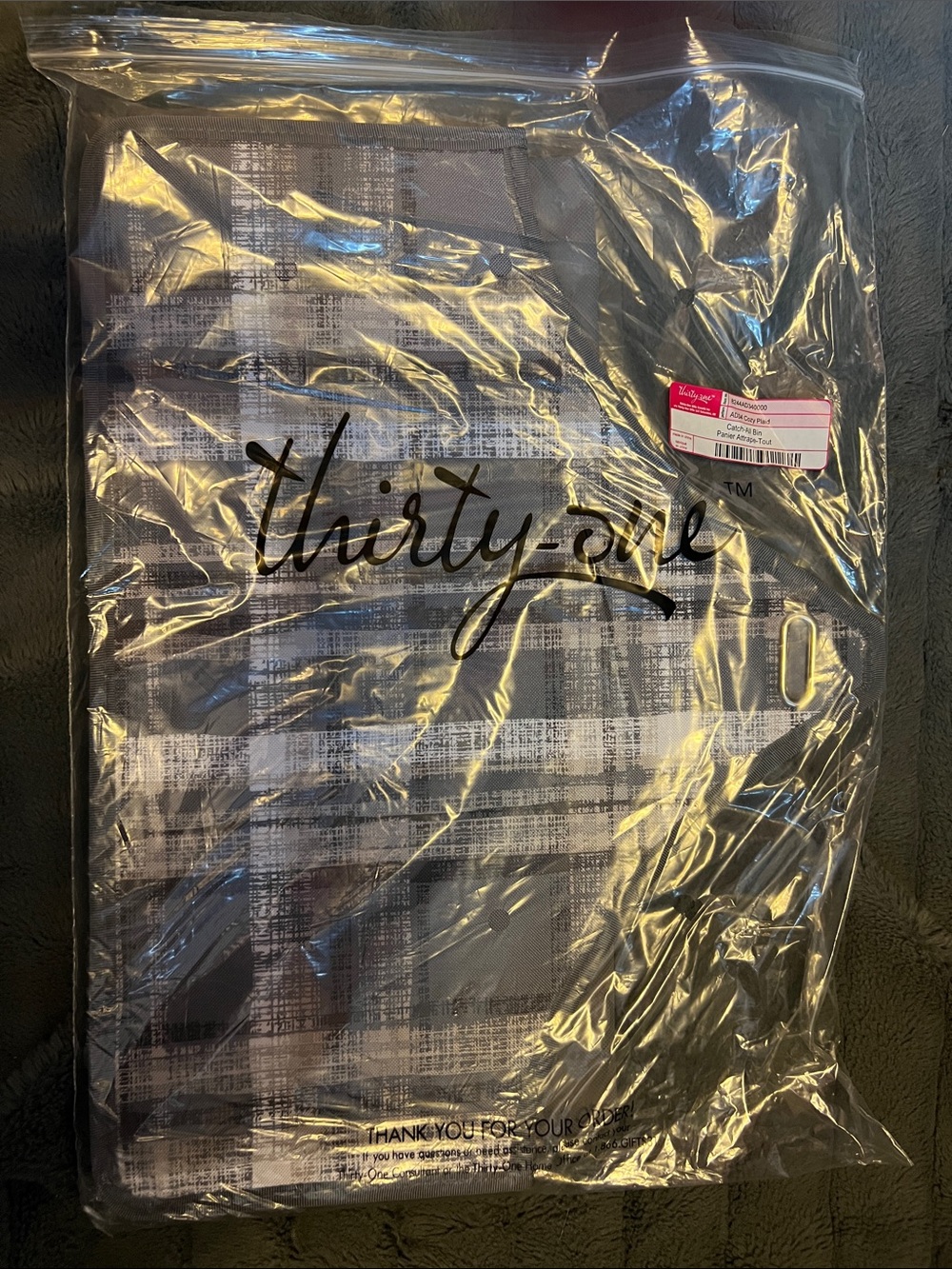 thirty-one Gray and Black Plaid catch all bin